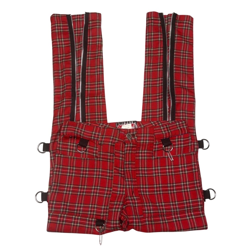 Vintage Lip Service Red Plaid Bondage Pants D-Ring Zipper Punk Goth Womens 28